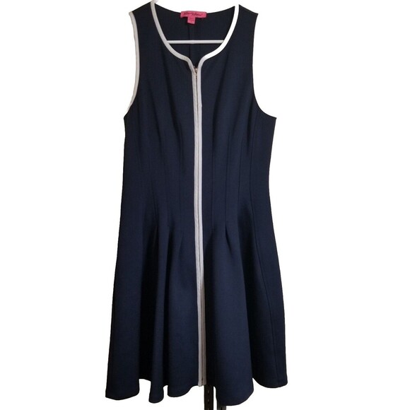 Betsey Johnson Dress Womens Size 6 Navy Blue Zip Up Front Sleeveless A-Line - Picture 1 of 4